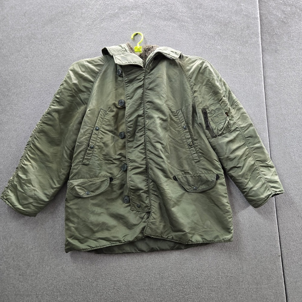 VINTAGE Alpha Industries Men Jacket XL Green Fiber Nylon Parka N3B READ
